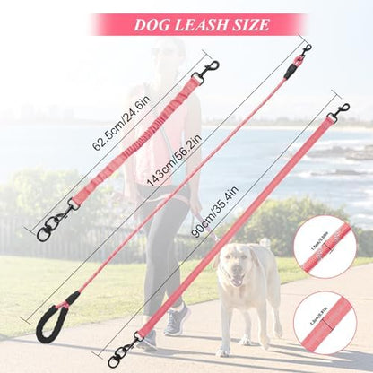 Dog Double Leashes,Rope Bungee Four Leash with Padded Handle Removable for 4 Dogs,Tangle-Free, Padded Handles, 360° Swivel Control (Pink, 4 Way) - Image 5