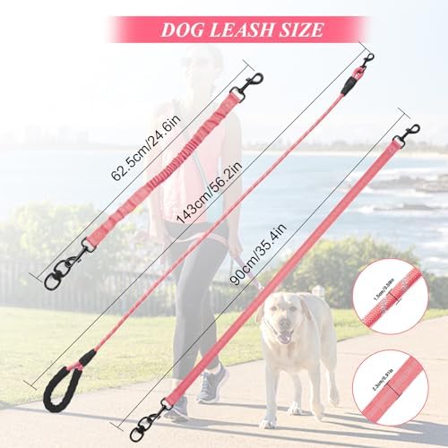 Dog Double Leashes,Rope Bungee Dual Leash with Padded Handle Removable for 2 Dogs,Tangle-Free, Padded Handles, 360° Swivel Control (Pink, 2 Way) - Image 5