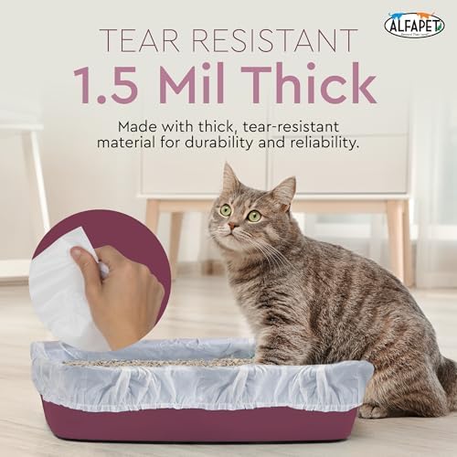 Alfapet Cat Litter Box Liners Large 12 Count - Tear-Resistant Cat Litter Bags - Waterproof Kitty Litter Liners - Fits Litterbox Pan Sizes Medium and Large, 31" x 17", 20 lb Capacity - Image 6