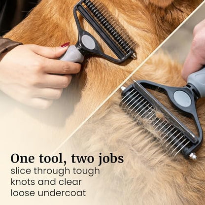 2-in-1 Deshedding Brush and Dematting Rake - Double Coat Undercoat Grooming Tool for Dogs and Cats, Reduces Shedding by Up to 95% (Electric Blue) - Image 3