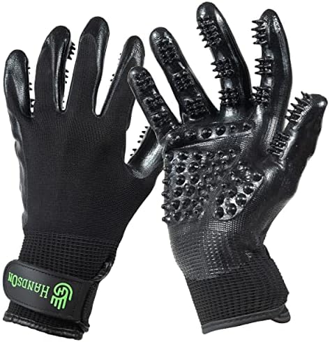 H HandsOn Pet Grooming Gloves - Patented #1 Ranked, Award Winning Shedding, Bathing, & Hair Remover Gloves - Gentle Brush for Cats, Dogs, and Horses (Black, X-Large) by HandsOnPatentedOriginalGroomingBathingGloves