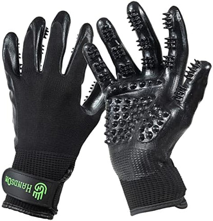 H HandsOn Pet Grooming Gloves - Patented #1 Ranked, Award Winning Shedding, Bathing, & Hair Remover Gloves - Gentle Brush for Cats, Dogs, and Horses (Black, X-Large) by HandsOnPatentedOriginalGroomingBathingGloves