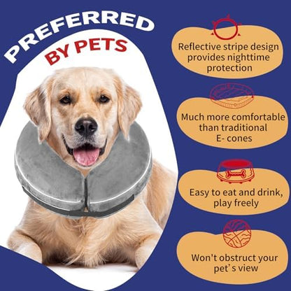 Inflatable Reflective Dog Cone Collar Alternative After Surgery,Doggie Recovery Dount Neck Ecollar,Adjustable Soft Dog Cone Collar for Small Medium Large Dogs (Grey, M) - Image 6