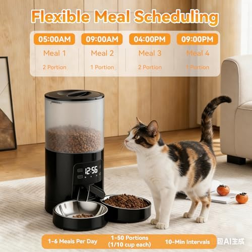 NEWBULIG Automatic Cat Feeder for 2 Pets 6L Dog Food Dispenser, Black - Image 4