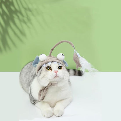POPETPOP Pet Cat Teaser 2pcs Head Mounted Cat Headgear Interactive Self-Service Adjustable Size Hat