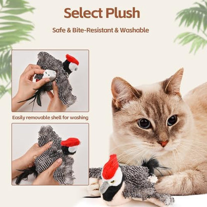 LIFLIX Flappy Bird Cat Toy, Simulated Chirping Flapping Wings Bird, Interactive Catnip Toys, Plush Kitten Exercise Toys for Indoor Cats, Woodpecker(No Flying) - Image 6