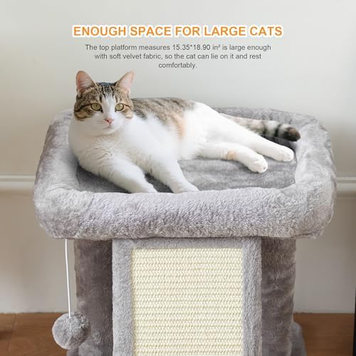17.1-inch Small Cat Tree Tower with Scratching Post for Indoor Cats,Light Grey - Image 5