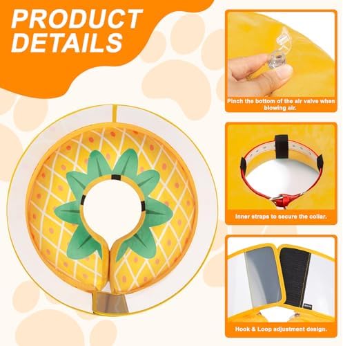 Inflatable Dog Cone Collar for Large Medium Small Dogs, Soft Dog Donut Collar Adjustable Recovery Cone for Pets After Surgery, Extra Enhanced Anti-Licking Guard Shield (Pineapple, X-Large) - Image 3
