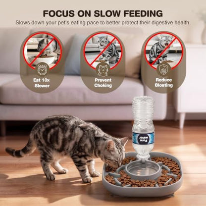 2-in1 Slow Feeder & Gravity Water Bowl, Fits Standard Plastic Water Bottles - Image 2