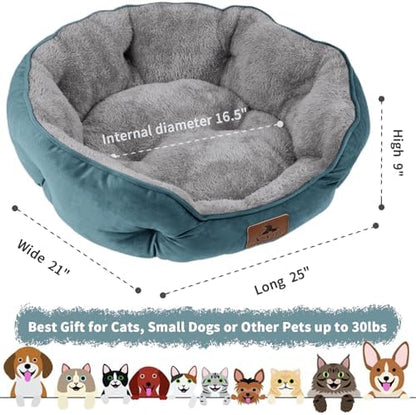 Asvin Medium Dog Bed for Medium Dogs, Cat Beds for Indoor Cats, Pet Bed for Puppy and Kitty, Extra Soft & Machine Washable with Anti-Slip & Water-Resistant Oxford Bottom, Teal, 25 inches - Image 3