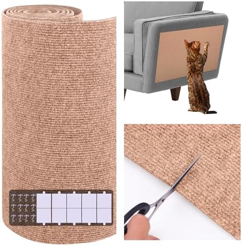 15.7'' x 23.6'' Cat Scratch Furniture Protector Cat Wall Scratcher Mat AdhesiveTrimmable Cloth Couch Anti-Scratch Cover DIY Climb Couch Protector from Claws, Replacement Pads，Beige by Unknown