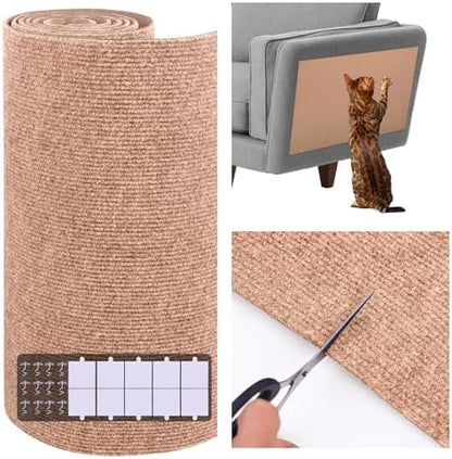 15.7'' x 23.6'' Cat Scratch Furniture Protector Cat Wall Scratcher Mat AdhesiveTrimmable Cloth Couch Anti-Scratch Cover DIY Climb Couch Protector from Claws, Replacement Pads，Beige by Unknown