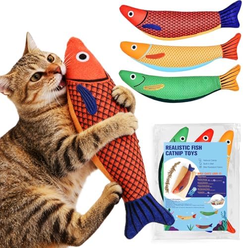 Catnip Toys for Cats Indoor, Cat Kicker Toy 3 Pack Plush Fish with Crinkle Sound, Interactive Kitten Toys for Boredom Relief, Soft Durable Cat Chew Toys for Indoor Cats and Kittens by Unknown