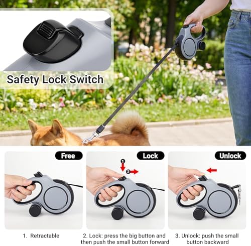 Segarty 16 Ft Retractable Leash with Waste Bag Dispenser, 5m Dog Leash with Anti-Slip Handle 360°Tangle-Free Retraction for Pet up to 66 Lbs, Durable Walking Accessory with One-Handed Brake Pause Lock - Image 4