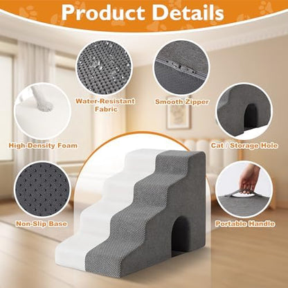 Ahpmeoa Dog Stairs for Bed 19.5’’ H, 4-Step Dog Steps for High Bed, Grey - Image 3