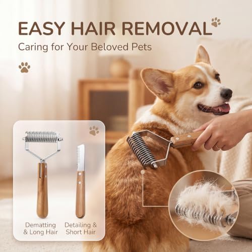 2 Pcs Pet Grooming Combo Deshedding Brush and Stripping Knife - Image 2