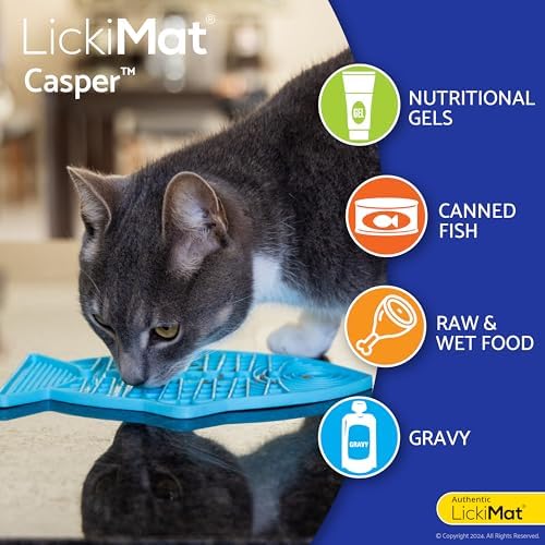 LickiMat Casper, Fish-Shaped Cat Slow Feeders Lick Mat, Boredom Anxiety Reducer; Perfect for Food, Treats, Yogurt, or Peanut Butter. Fun Alternative to a Slow Feed Cat Bowl or Dish, Turquoise - Image 4