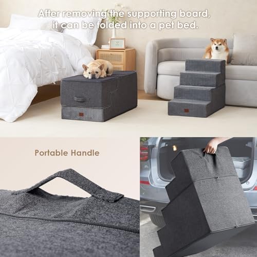 EHEYCIGA Dog Stairs for High Bed 25" H, Extra Wide Dog 5-Step, Grey - Image 6