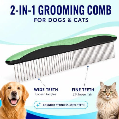 Pat Your Pet Deshedding Brush & Metal Comb Grooming Combo for Cats & Dogs - Image 2