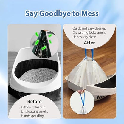 120 Count Drawstring Cat Litter Bags Compatible with Litter Robot 4 & 3,Thick Automatic & Self Cleaning Cat Litter Box Liners,Tear-Resistant Waste bags,Heavy Duty,Leak-Proof - Image 5
