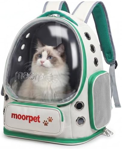 Cat Backpack Carrier, Transparent & Foldable Bubble Pet Backpack for Cats and Dogs, Breathable Kitten Carrier with Side Mesh and Pocket, Portable Travel Bag for Hiking, Walking, Vet (Green) by HEKEDES