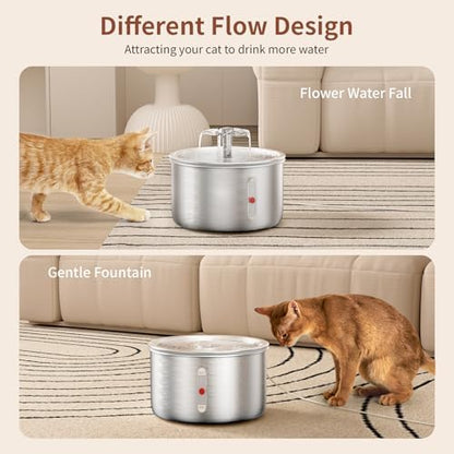 Stainless Steel Cat Water Fountain, 68oz/2.0L Cat Fountain with Flower Waterfall Spout Pet Water Fountain for Cats Indoor, Dog Water Fountain with Sponge - Image 3
