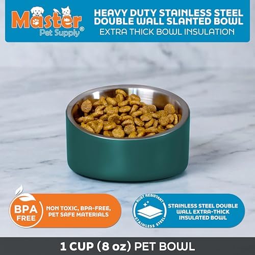 Master Pet Supply Stainless Steel Slanted Dog Cat Food Bowl 8 oz Emerald - Image 3