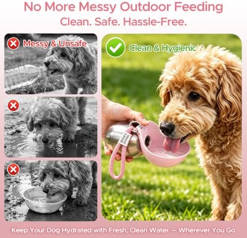 Stainless Steel Dog Water Bottle with Bowl, Portable Leak-Proof for Travel - Image 4