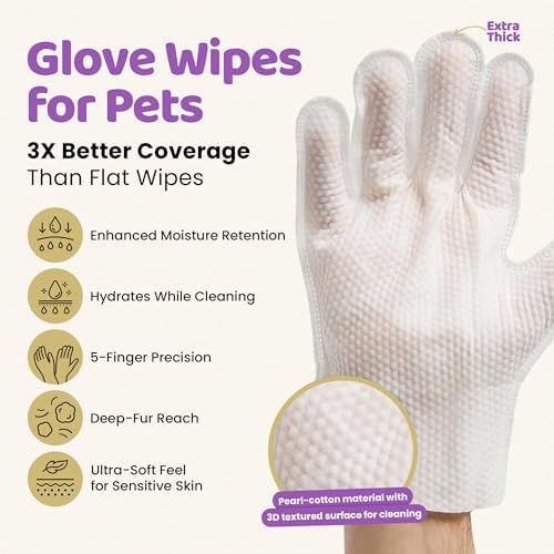 PET Cleaning Deodorizing Glove Wipes for Dogs & Cats, Vet Recommended Hypoallergenic Hydrating & Nourish Fur Pet Grooming Glove Wipes, Pet Bathing Wipes for Horse Coat Care,20pcs, Green Tea Scented - Image 2