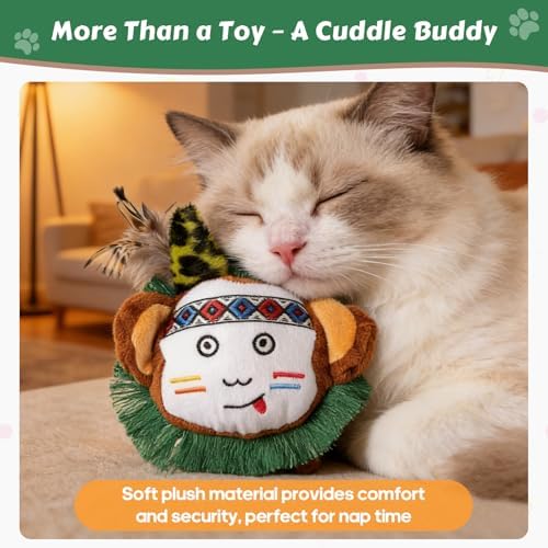 Catnip Interactive Cat Toys Plush Feather Indoor Cats Anxiety Relief Monkey - Image 4