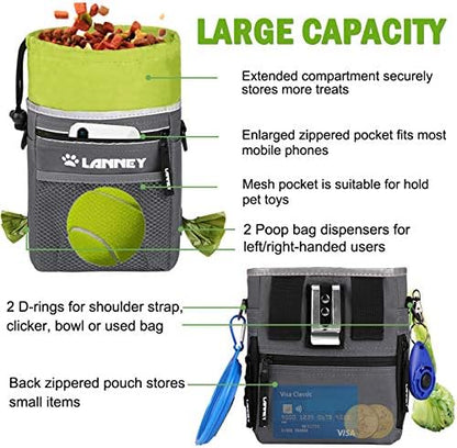 Dog Treat Pouch - 3 Ways to Wear Dog Treat Bag, Dog Training Treat Pouches for Pet Training with Clicker, Shoulder Strap, Adjustable Belt, Poop Bag Dispenser, Easily Carrying Kibble Snacks Pet Toys - Image 6