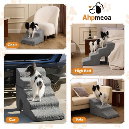 Ahpmeoa Dog Stairs for Bed 19.5’’ H, 4-Step Dog Steps for High Bed, Grey - Image 6