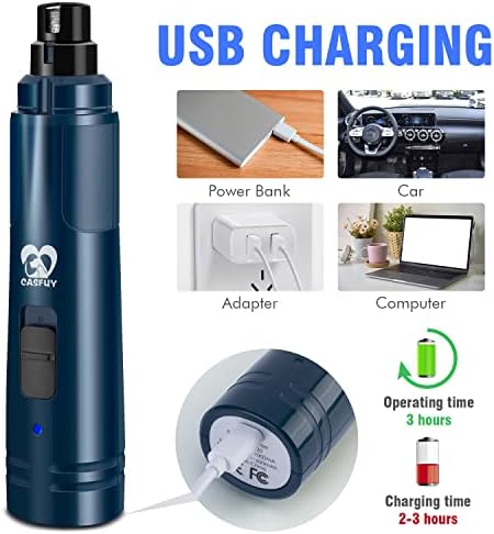 Casfuy Dog Nail Grinder with LED Light - Upgraded 2-Speed Electric Pet Nail Trimmer Powerful Painless Paws Grooming & Smoothing for Small Medium Large Dogs & Cats (Dark Blue) - Image 6