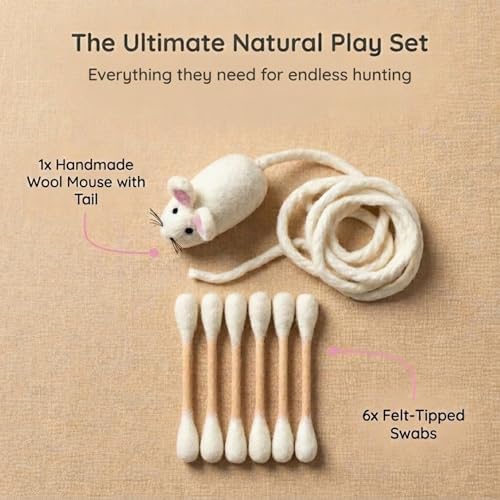 Glaciart One Cat Qtip Toy Set, Felt Mice Cat Toy & Cotton Swab Cat Toy, Wool Felt Cat Toys for Indoor Cats - Image 2