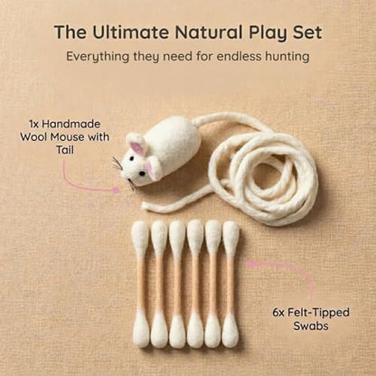 Glaciart One Cat Qtip Toy Set, Felt Mice Cat Toy & Cotton Swab Cat Toy, Wool Felt Cat Toys for Indoor Cats - Image 2