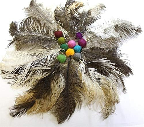 Catnip Infused Felt Ball with Natural Ostrich Feathers/Cat Toss Toy/Pet Toys/Catnip Toys/Cat Toys (10 Pack)