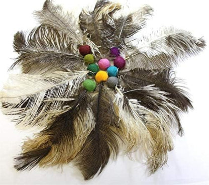 Catnip Infused Felt Ball with Natural Ostrich Feathers/Cat Toss Toy/Pet Toys/Catnip Toys/Cat Toys (10 Pack)