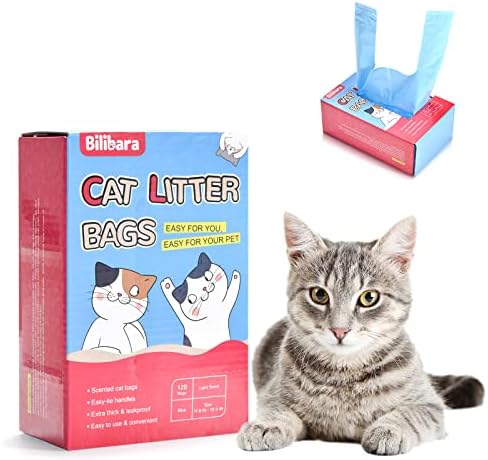 Cat Litter Bags, 120 Count, Ultra Thick, Scented, Leak-Proof, Disposable, 15 Liters Capacity by Bilibara