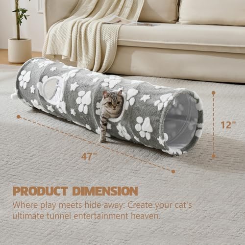 Straight Cat Tunnel for Indoor Cats 47"x12", Grey Paw - Image 4