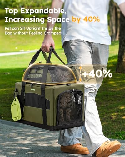 Pecute Cat Carrier,Top Expandable Dog Crate for Travel, Green - Image 3