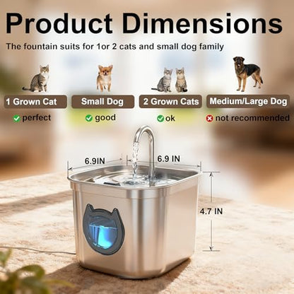Homtyler Luxury Automatic Cat Water Fountain for Pets, 2.2L/74oz Stainless Steel Dog Water Dispenser with Filter, BPA Free & Silent, Featuring LED Light, Easy Clean & Cat View Window Black - Image 3