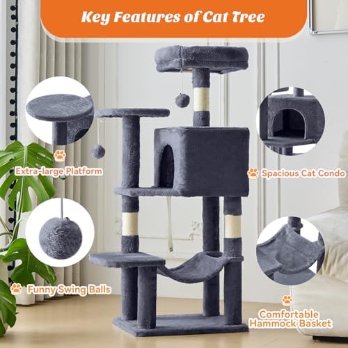 DUMOS 44 Inch Cat Tree Tower with Natural Sisal Scratching Posts - Image 3