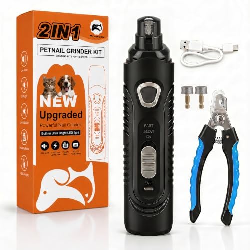 Pet Nail Grinder for Dogs and Cats, 2-Speed Electric Dog Nail Trimmer, Extral Steel Pet Nail Clipper, Rechargeable 2000mAh Nail Grinder for Small Medium Large Dogs with 2 LED Lights, Black by Unknown