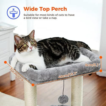 PEQULTI Small Cat Tree Tower for Indoor Cats, Sisal Post & Cozy Condo, Grey - Image 2