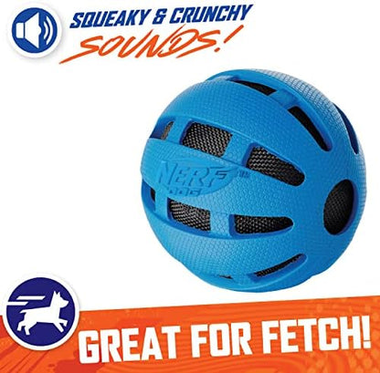 Nerf Dog Crunch and Squeak Rubber Ball Dog Toy, Single, Medium/Large, Blue - Image 3