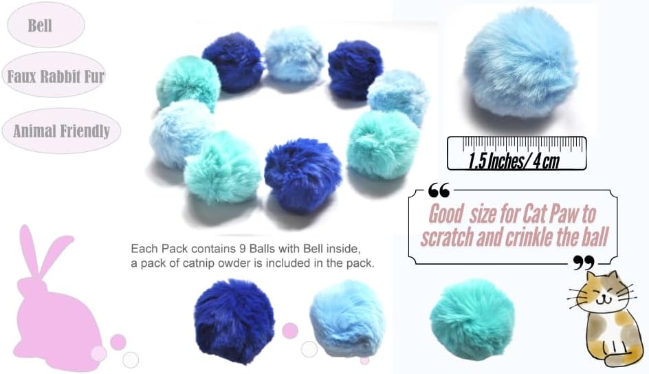 Cat Toys Ball Furry Ball with Rattle Bell Catnip for Cats Easter Gift (Blue (with Bell)) - Image 3
