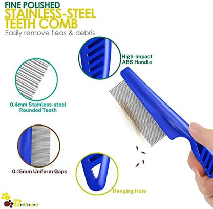 6 Pack Dog Grooming Comb, Pet Flea Lice Stainless Steel Cat Combs with Rounded Teeth, 2-in-1 Double Sided Professional Dogs Tear Stain Remover, Dematting Tool for Small, Medium & Large Pets - Image 3