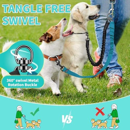 Double Leash for Two Dogs, 2-in-1 No Tangle Design with Bungee Shock Absorber & Adjustable Strap for Walking, Running, Training (Blue) - Image 7