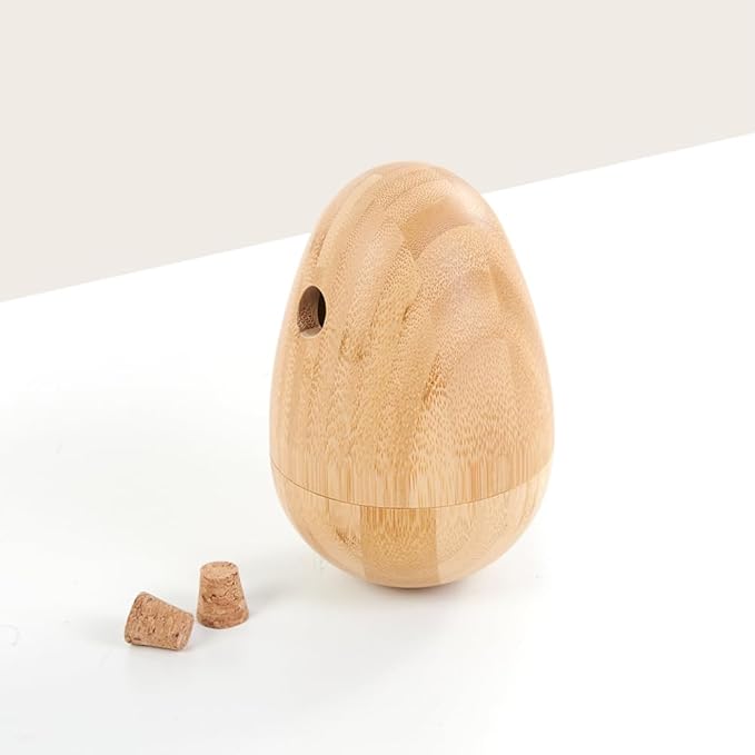 LOOBANI Bamboo Treat Dispenser Wobble Toys Enrichment Puzzle Food Dispenser Ball Toy IQ Training for Small Medium Dog