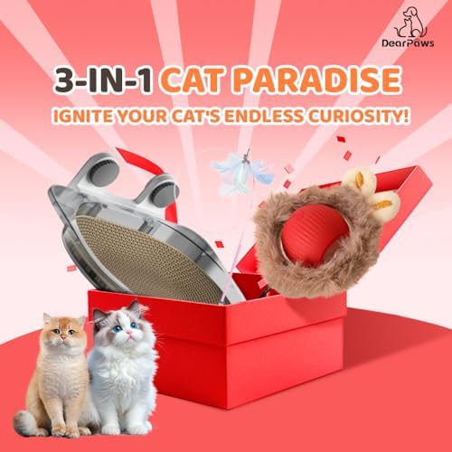 3-in-1 Cat Toy and Cat Window Perch, Window-Mounted Hammock with Scratching Board, Interactive Teaser Wand, Smart Ball with LED Lights - Image 7